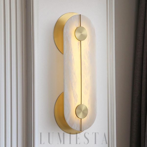 Kinkiet owalny z alabastru biały złoty elegancki