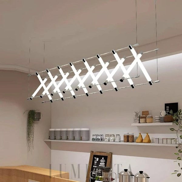 Nowoczesny żyrandol liniowy Maza złoto-srebrny do salonu