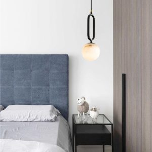 Ouale - Lampa wisząca Alabaster owalna, czarno-biała, 15 cm