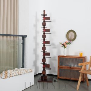 Taliesin - Nowoczesna lampa podłogowa orzechowa i czarna