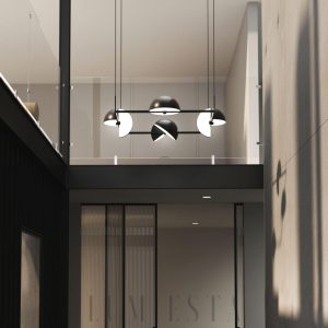 Czarna lampa wisząca aluminiowa Trapeze Quartette - widok główny nowoczesnego żyrandola