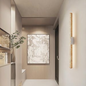 Długa wąska lampa ścienna z trawertynu 86cm beżowa