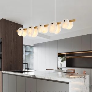 Trinidad - Lampa wisząca z alabastru - Biało-złota - Żyrandol 100/120cm