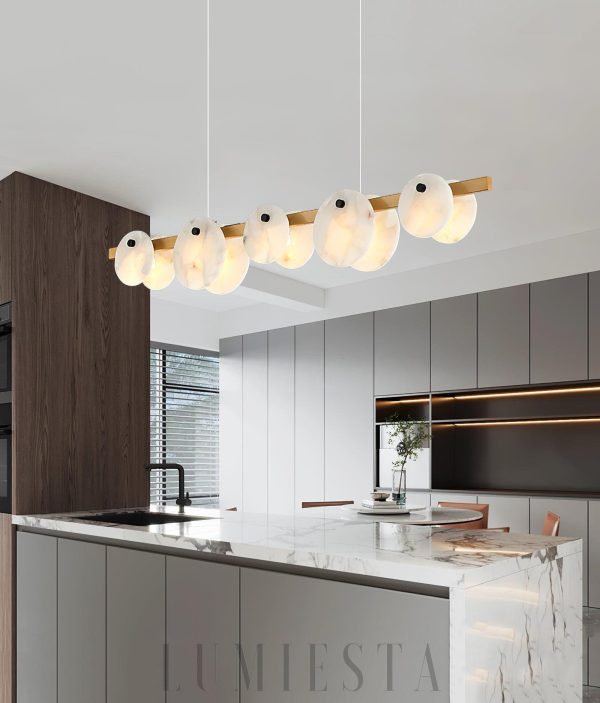 Trinidad - Lampa wisząca z alabastru - Biało-złota - Żyrandol 100/120cm