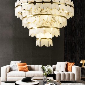 Butterfly - żyrandol z alabastru, okrągła, nowoczesna