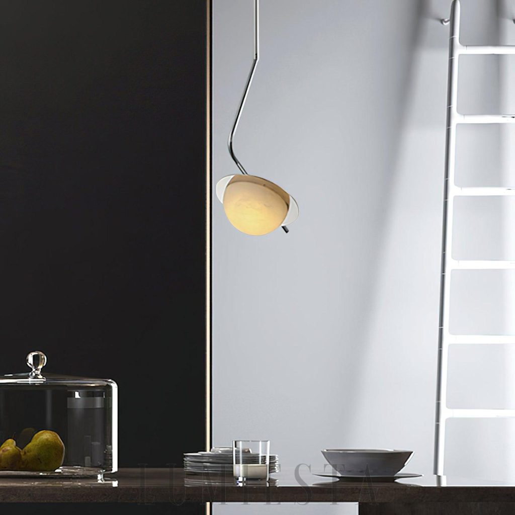 Lampa wisząca alabaster biała chrom Alabaster Chic 20 cm, widok od przodu