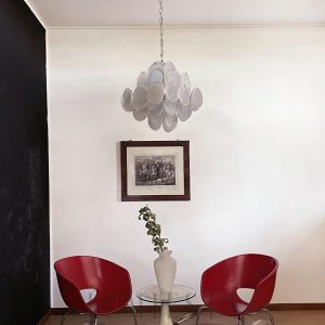 Lampa wisząca vintage Murano biały szklany żyrandol 49cm