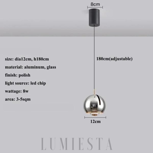 Wisząca lampa kula metalowa czarna - profil z wyraźnym nachyleniem klosza