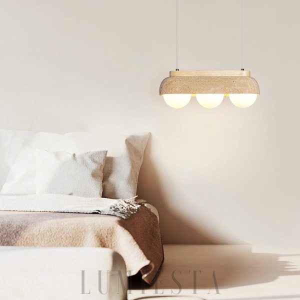 Travertine pendant lamp with spherical shades 40cm Beige White
