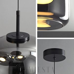Szklana lampa wisząca industrialna 35 cm z przejrzystym kloszem i czarną podsufitką
