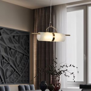 Mini lampa wisząca cylindryczna z alabastru, mosiądz