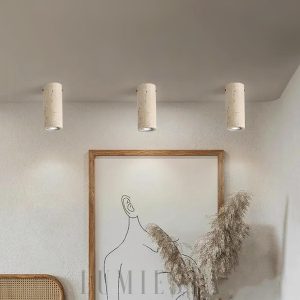 Punna - Cylindryczna lampa sufitowa Wabi Sabi, naturalny trawertyn beżowy, Ø6.5cm