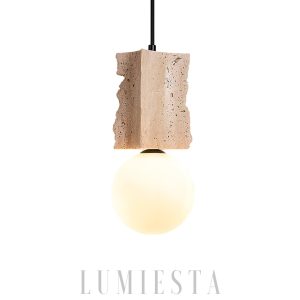 Stylowa lampa wisząca travertyn surowy blok 12x28cm beżowa