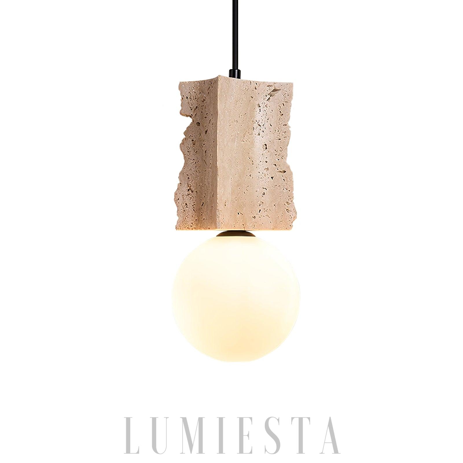 Rubella - lampa wisząca trawertynowa beżowa z kulą szklaną