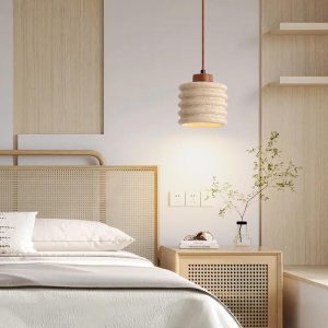 Lampa wisząca Candeeiro Column z travertynu i drewna 12cm