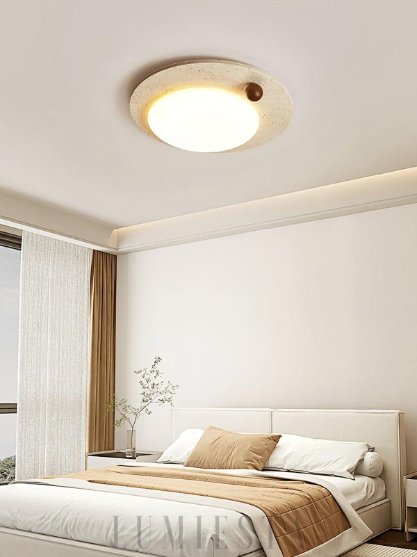 Travertynowy okrągły plafon sufitowy 58cm beżowy przytulny