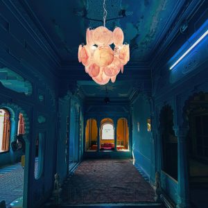 Lampa sufitowa Murano Vintage 45 cm, różowy żyrandol