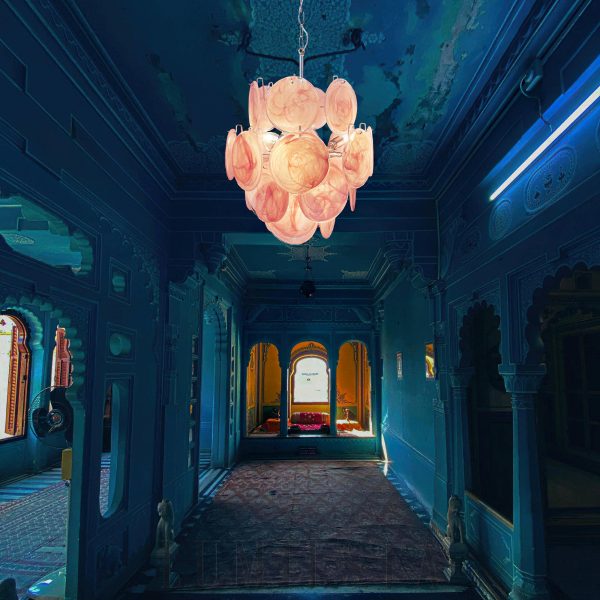 Lampa sufitowa Murano Vintage 45 cm, różowy żyrandol