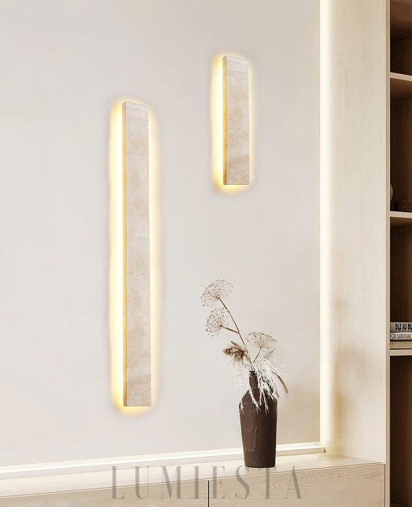 Huna - Prostokątna lampa ścienna z trawertynu beżowa - Długość 40/60/80/100/120cm