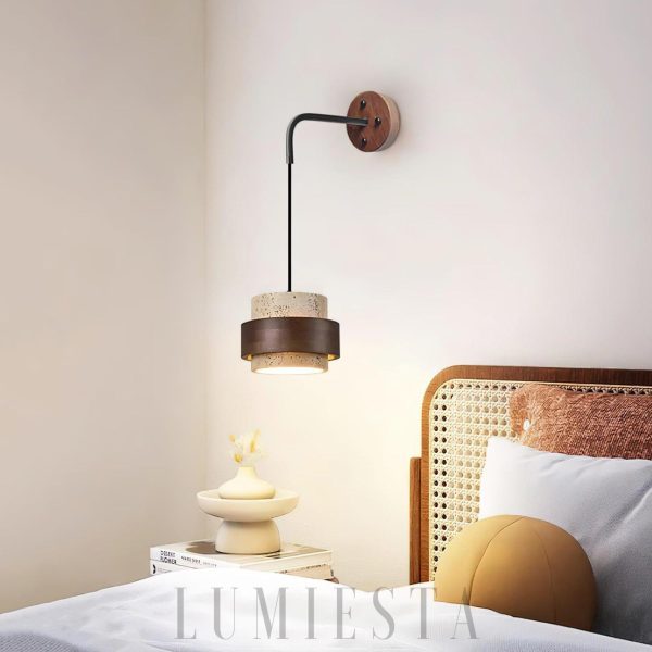 Stonova - Kinkiet Cylinder z Travertynu, Beż z Orzechem