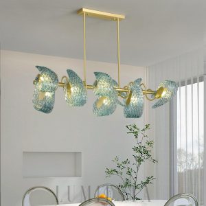  Truro - Żyrandol Petal Blue z mosiądzu i niebieskiego szkła