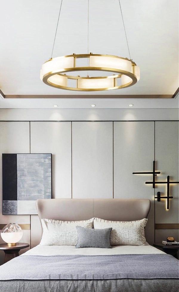 Harley - Nowoczesny okrągły żyrandol alabastrowy mosiądz