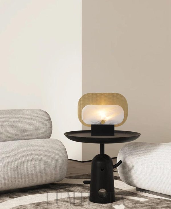 Altai - Alabastrowa lampa stołowa — czarno-biała z złotem