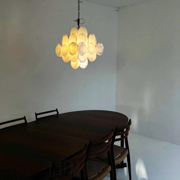 Lampa wisząca vintage Murano biały szklany żyrandol 49cm