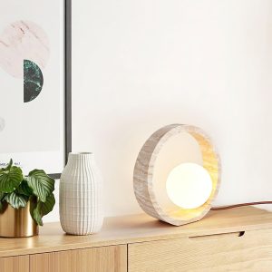 Atacama - Lampa Stołowa Okrągła Beżowa 25cm