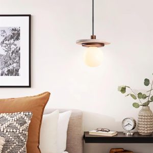 Lampa wisząca Murto trawertynowa ze szklaną kulą 20cm