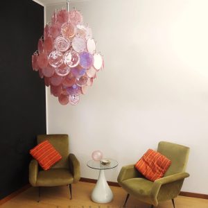 Lampa wisząca Vintage Murano Różowy Dysk 75cm w stylu retro