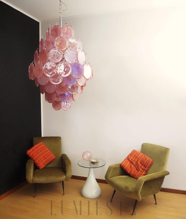 Lampa wisząca Vintage Murano Różowy Dysk 75cm w stylu retro