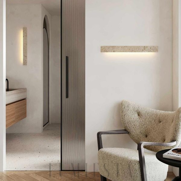 Stravik - Beżowa lampa ścienna z naturalnego trawertynu, kinkiet 48/58 cm