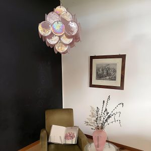 Lampa wisząca Vintage Murano Różowy szklany żyrandol 49cm