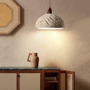 Gurano - Lampa wisząca retro z cementu okrągła beżowa 28cm