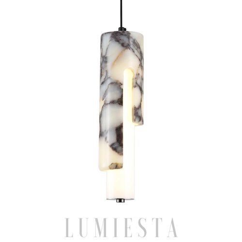 Elegancka wisząca lampa tubowa marmurowa 8x30cm biała