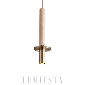 Wisząca lampa z trawertynu Kendal z ciepłym i zimnym światłem, widok od przodu