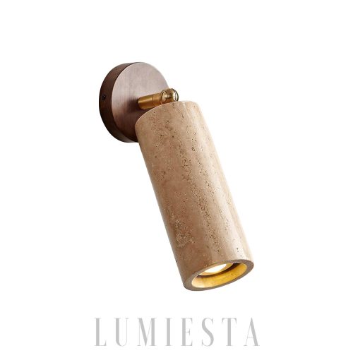 Mireille - Lampa ścienna z trawertynu w stylu nowoczesnym, Ø8cm, kinkiet cylindryczny, 1-punktowy