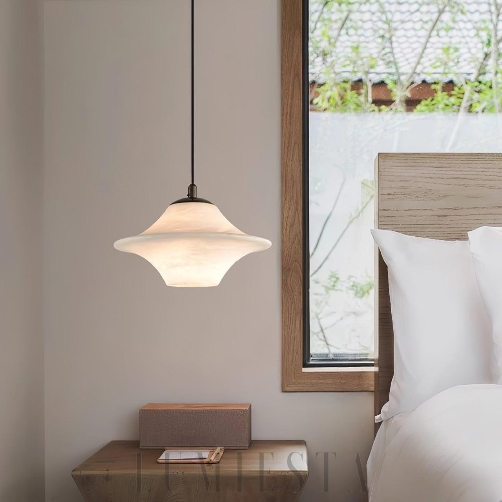 Plateu - lampa wisząca alabastrowa 22 cm, metalowe zawieszenie