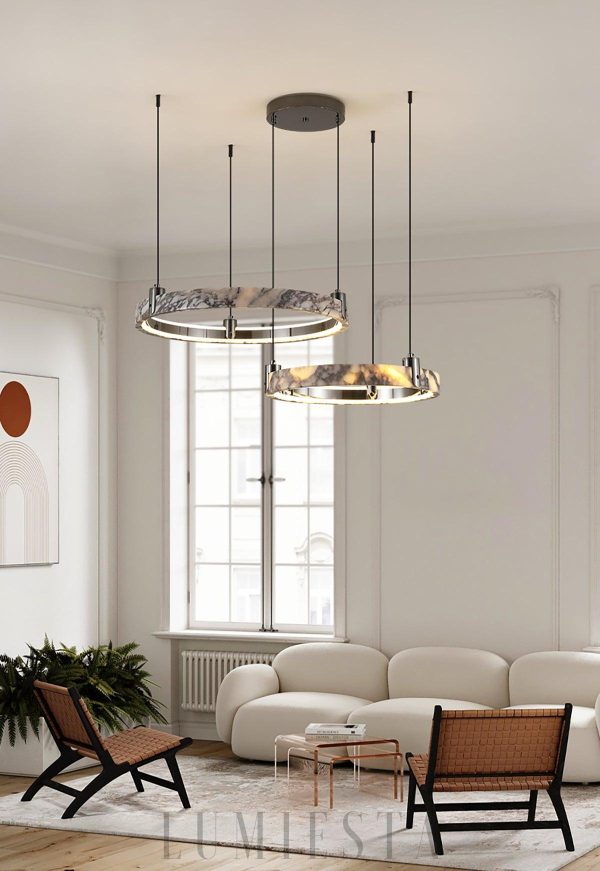 Żyrandol marmurowy okrągły biały czarny średnica 49 65cm