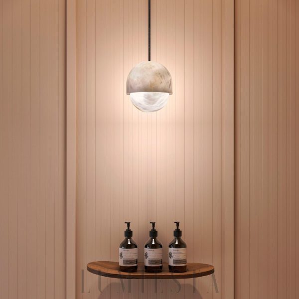 Lampa wisząca Yoko z alabastru biała kula 15 cm, detal powierzchni