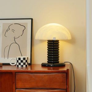 Miran - Lampa stołowa Alabaster 30 cm, czarna podstawa