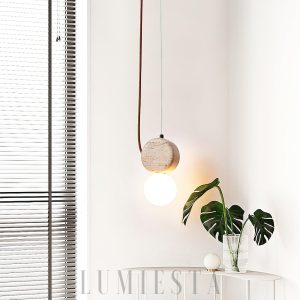 Trawertynowa lampa wisząca okrągła beżowa 11cm 21cm