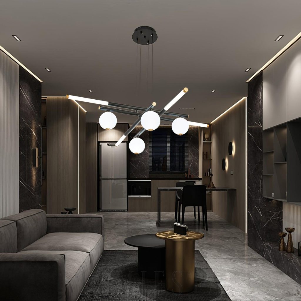 Lampa sufitowa Cellar czarna, detal aluminiowych głowic LED i smukłego mocowania