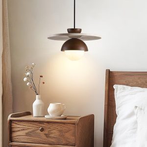 Lampa wisząca dyskowa z trawertynu 30cm beżowo orzechowa