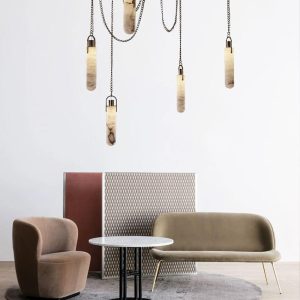 Luksusowy żyrandol kopuła z alabastru na łańcuchu do salonu