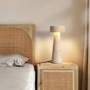 Elegancka stożkowa lampa z naturalnego trawertynu, beżowa, 12x30 cm