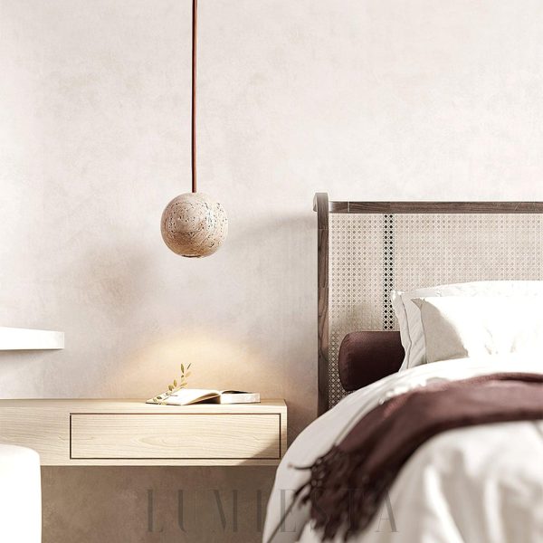 Kulista travertynowa lampa wisząca beżowa Średnica 25cm