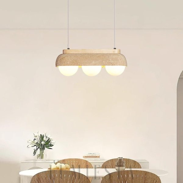 Travertine pendant lamp with spherical shades 40cm Beige White