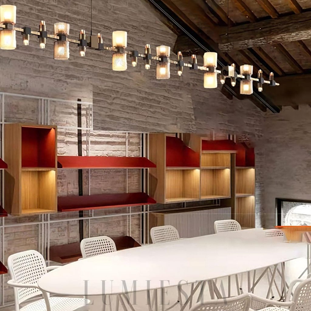 Semper Mia 120 cm - lampa wisząca mosiężna ze szkłem, detal mocowania
